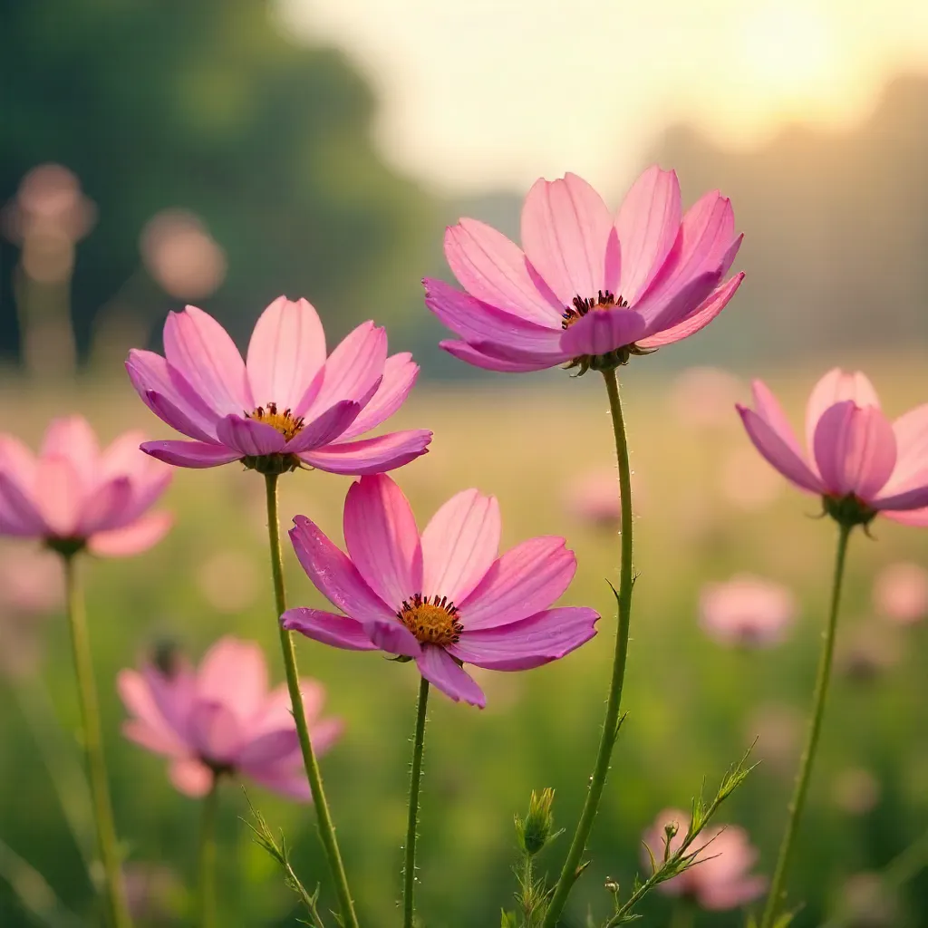 Elegant Pink Cosmos in a Tranquil Meadow