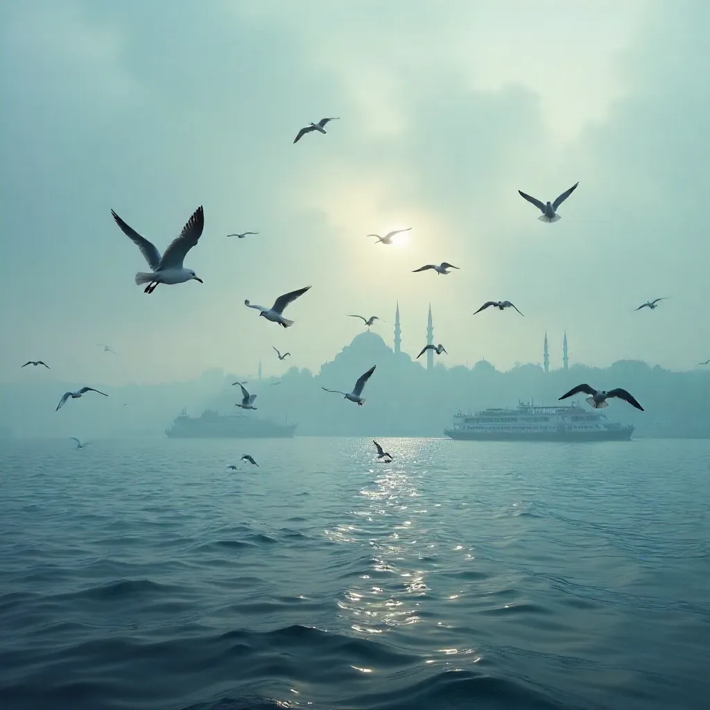 Seagulls over Foggy Bosporus, Istanbul
