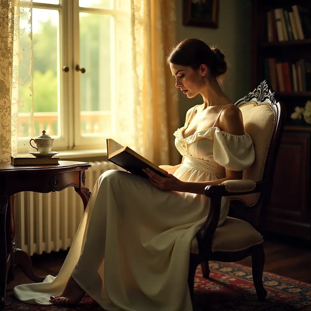 Soft Vintage Reading in Warm Studio Light