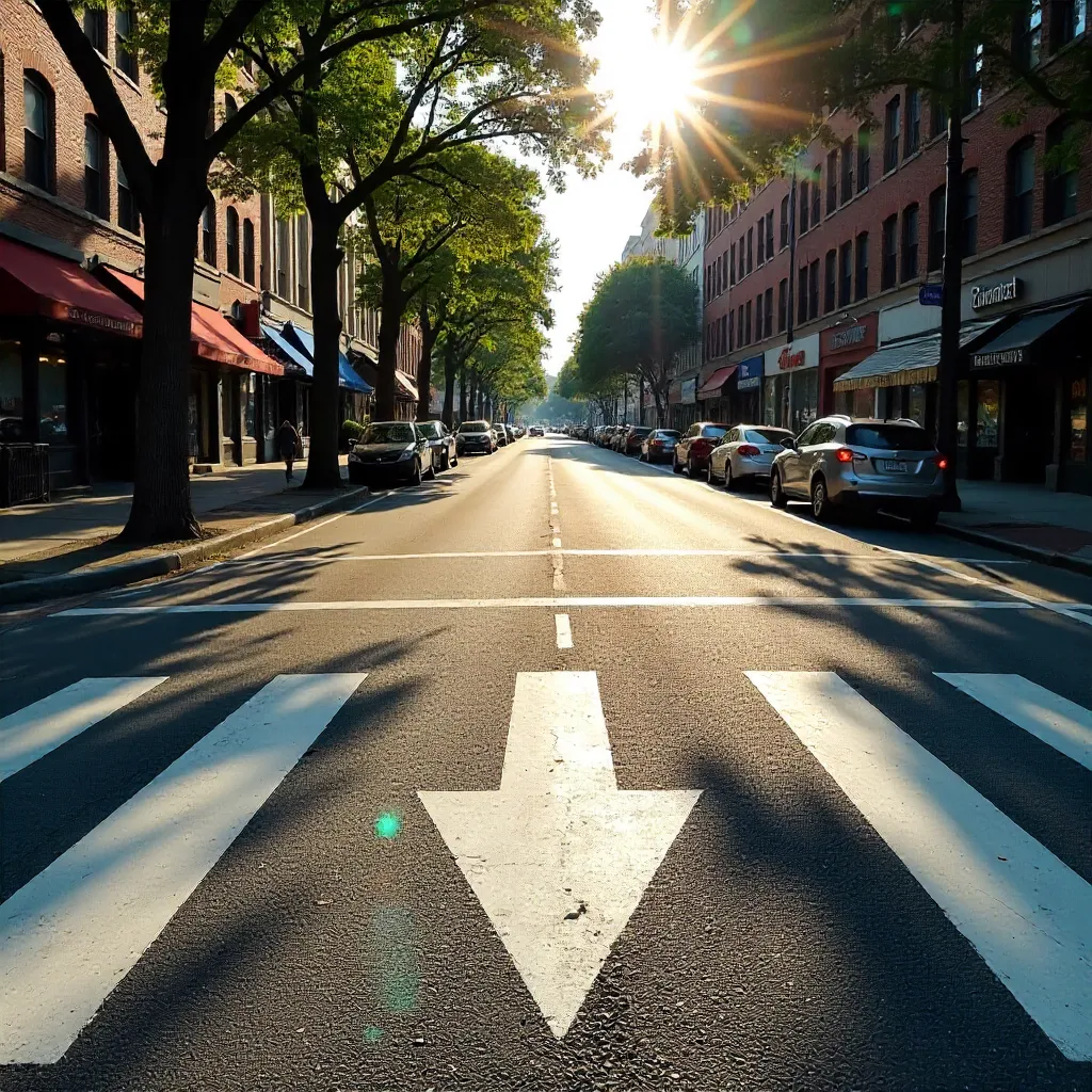 Arrow and Tree Shadows on an Urban Crosswalk