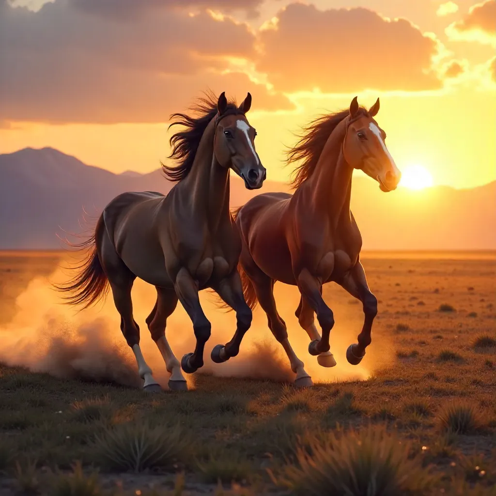Horses of Power and Love in Golden Hour