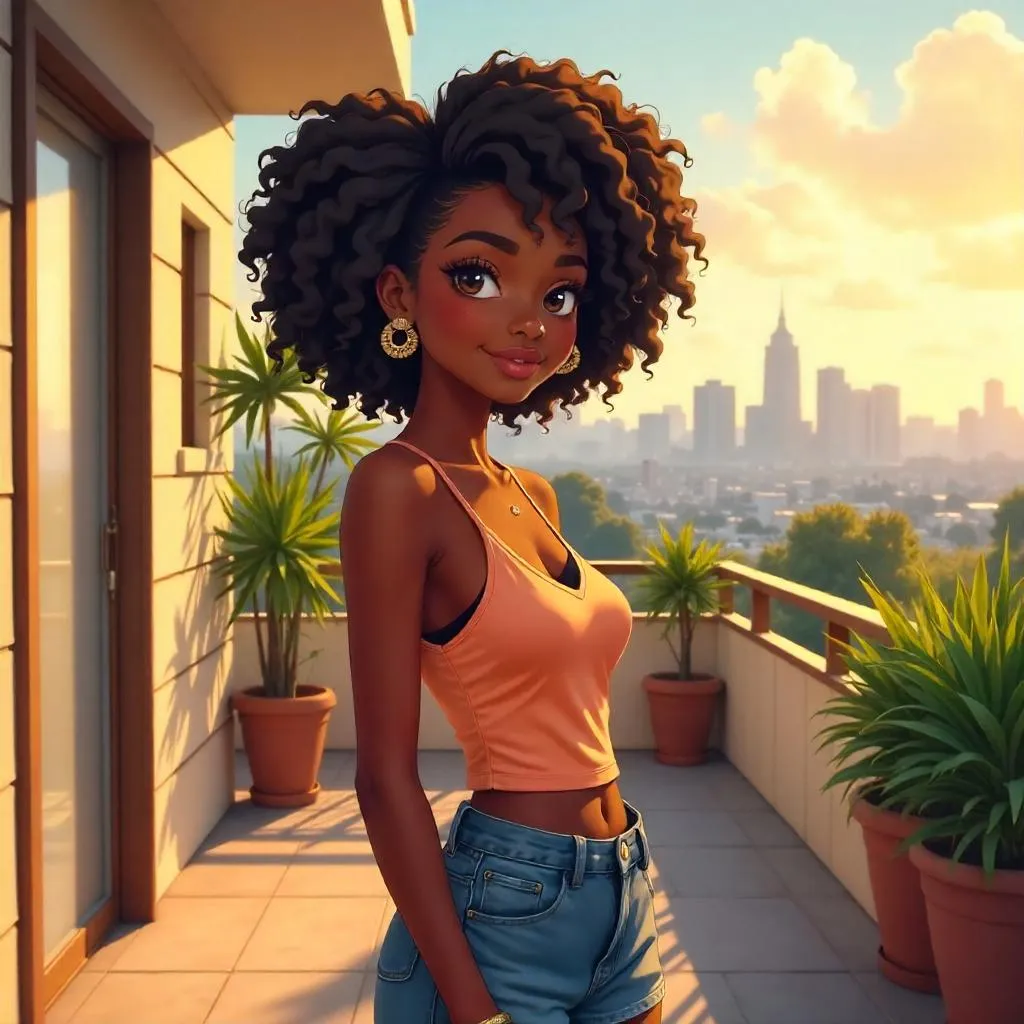 Terrace Portrait: Anime-Style Black Woman