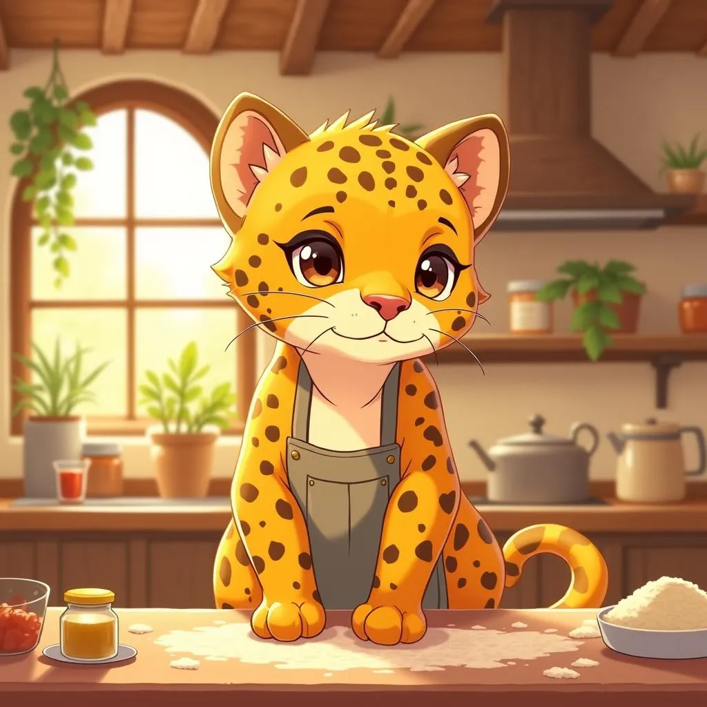 Leopard in a Rustic Farmhouse - Anime Style