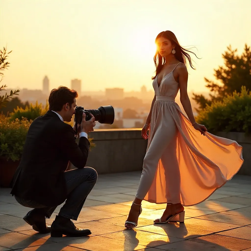 Golden Hour Outdoor Fashion Shoot: Photographer & Model