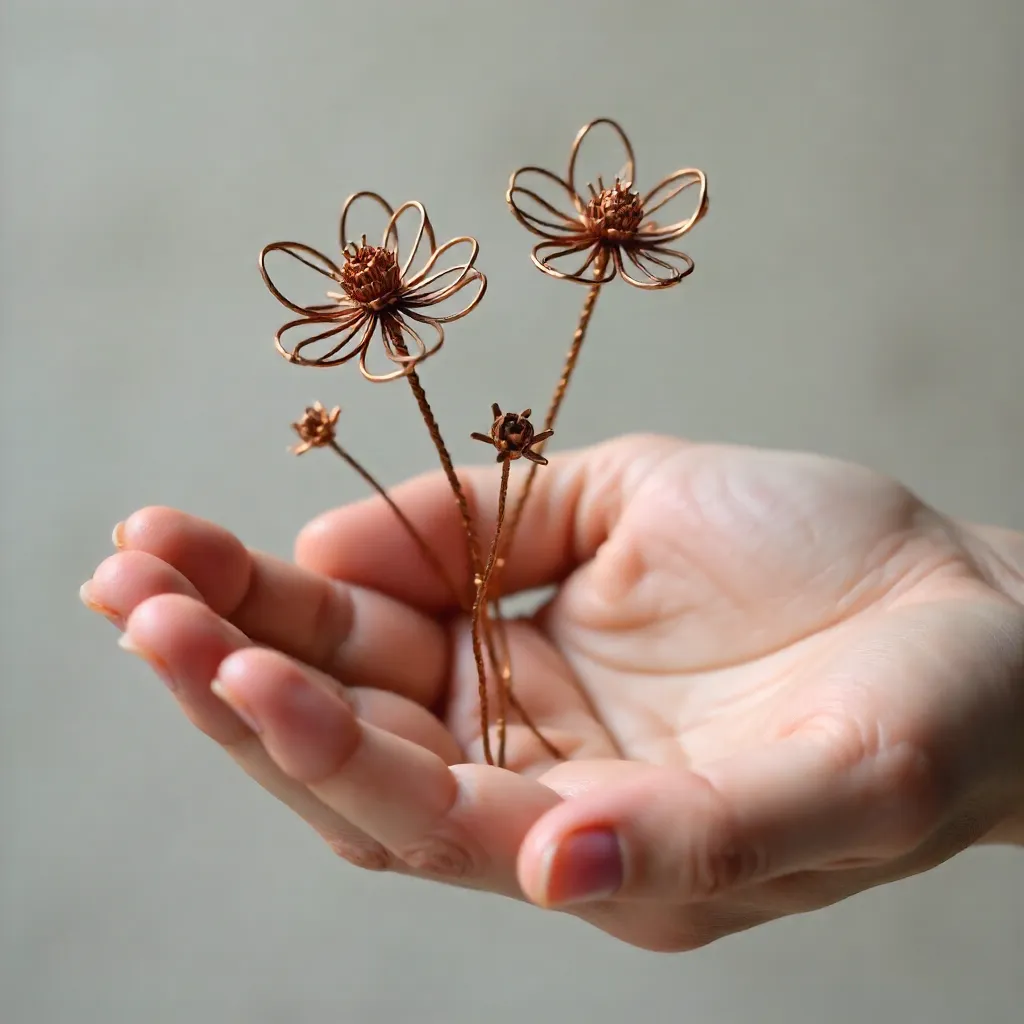 Minimalist Wire Flowers Held by Hand