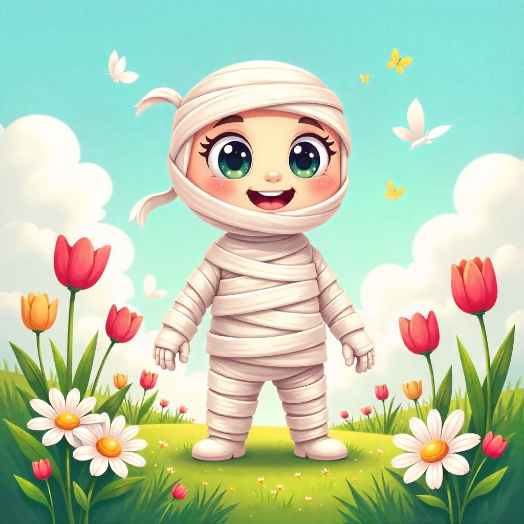 Whimsical Mummy in a Flower Field