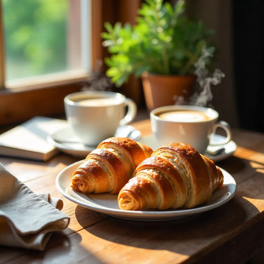 Cozy Brunch Scene: Croissants and Coffee