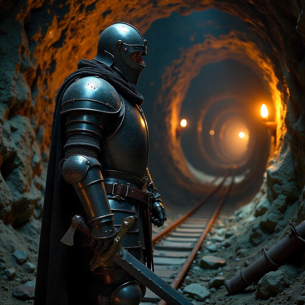 Photoreal Knight in a Dim Mine