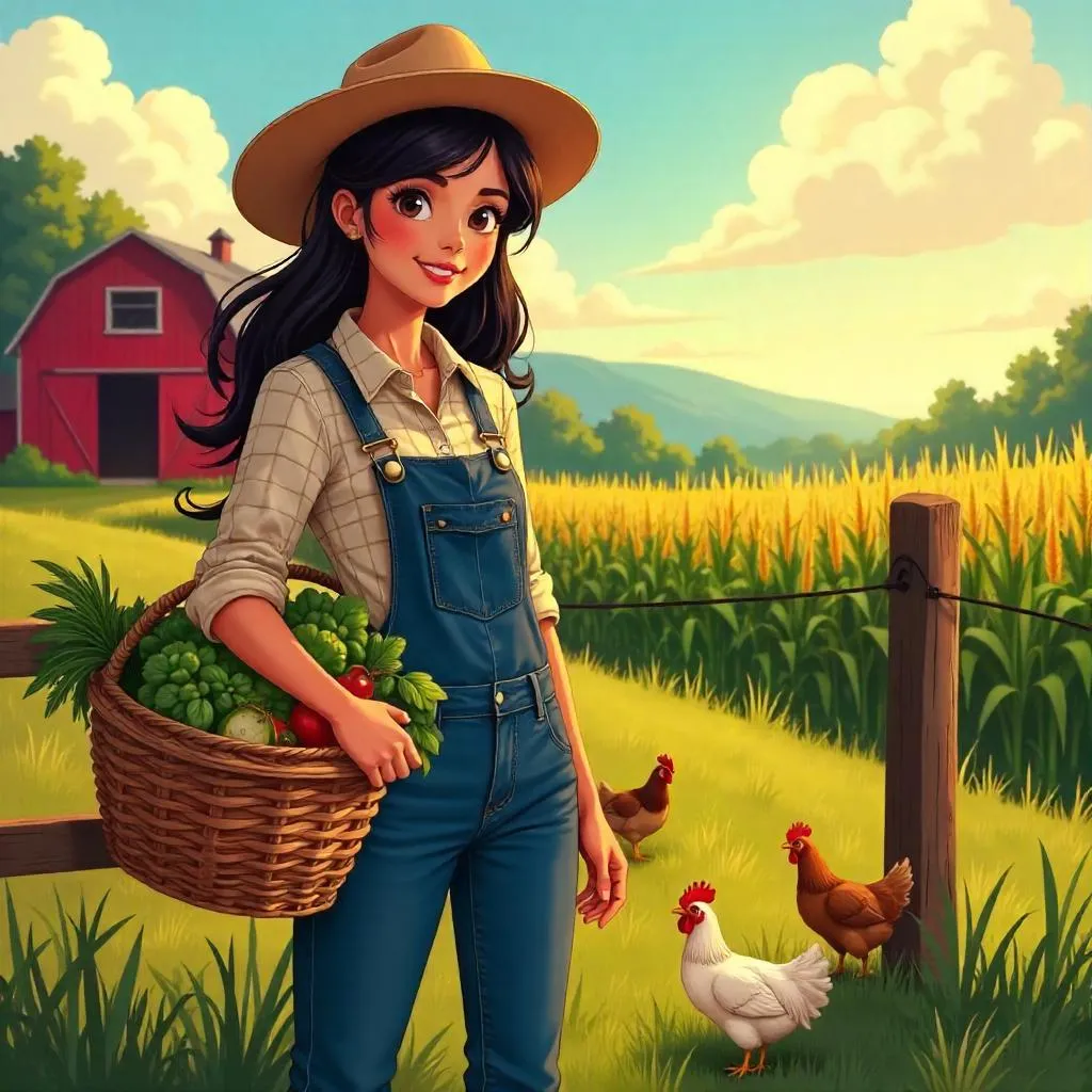 Sunlit Anime Latina Farmer in a Golden Hour Field