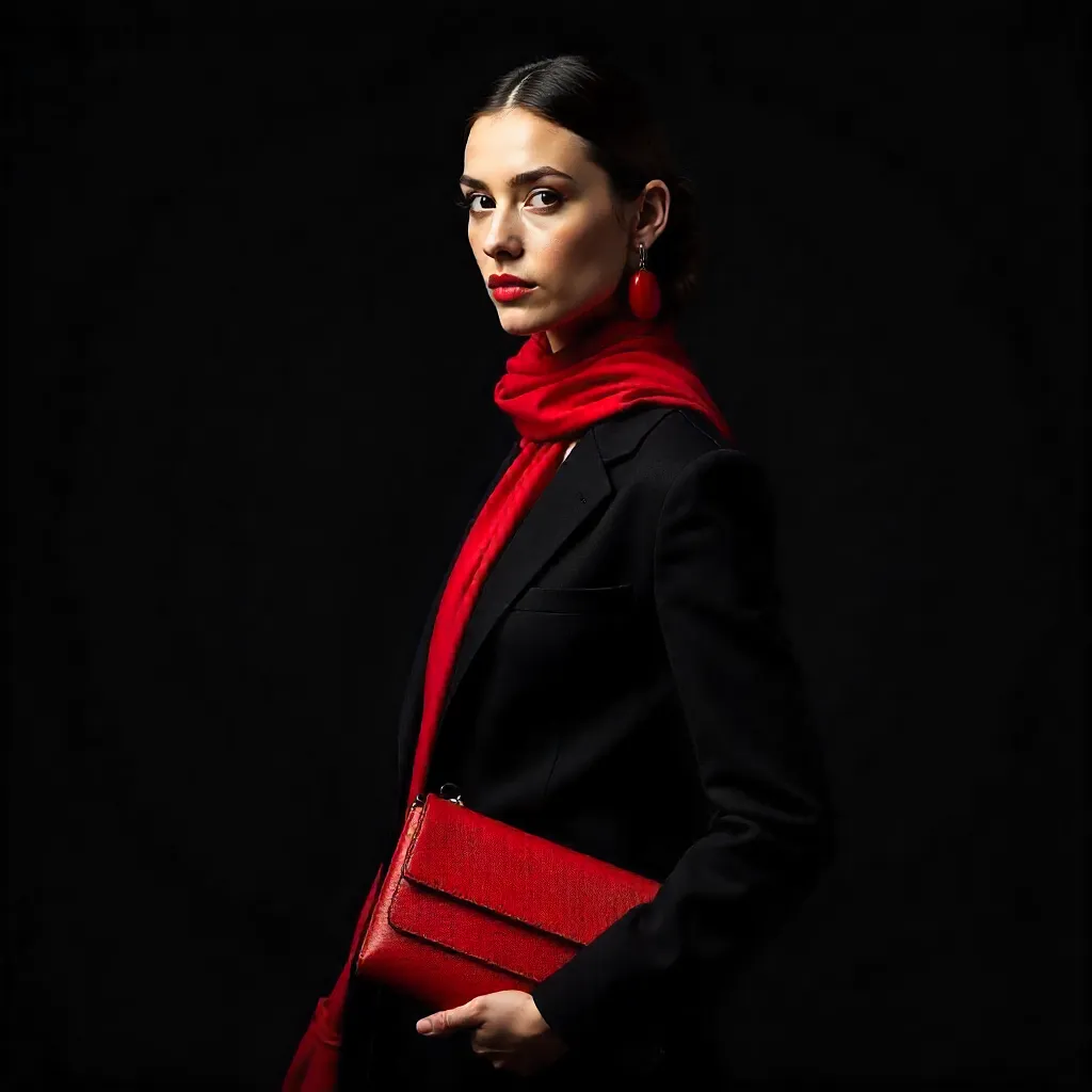 High-Contrast Red-Accent Modern Fashion Portrait