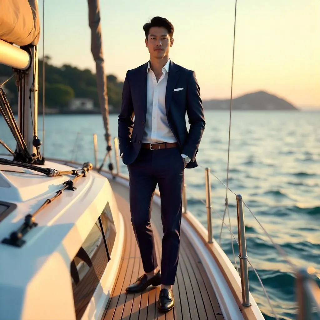Stylish Asian Man on a Modern Boat — 3D Render