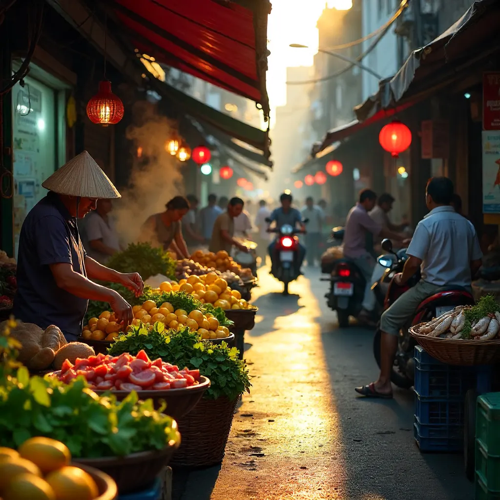 Bustling Saigon Street Market: Vendors and Fresh Produce
