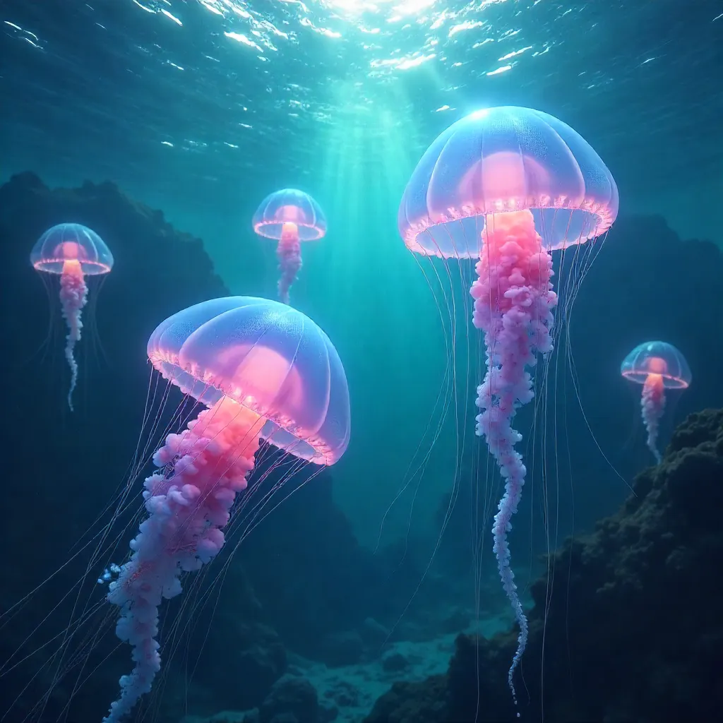 Bioluminescent Ballet of Jellyfish