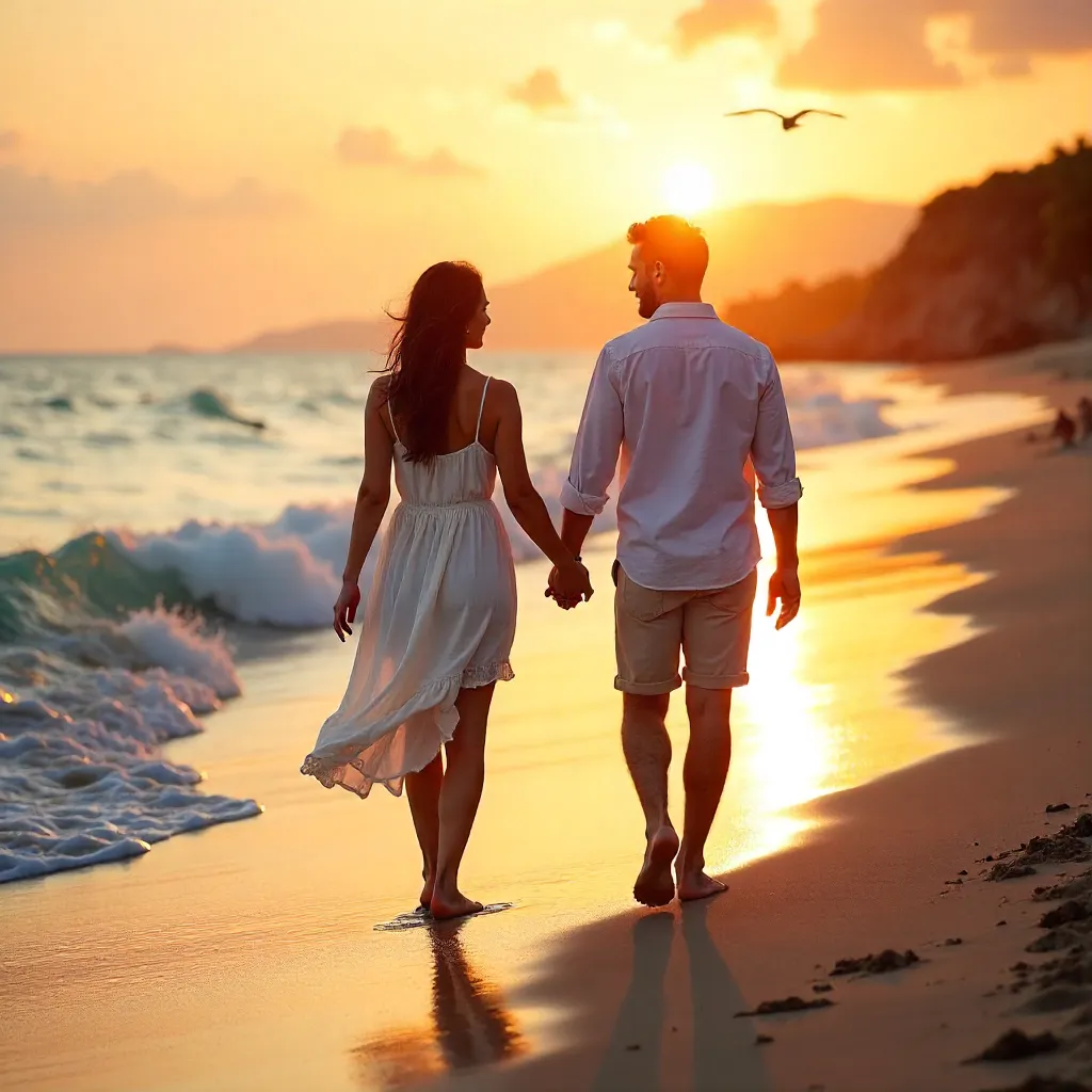 Sunset Stroll: Romantic Beach Walk