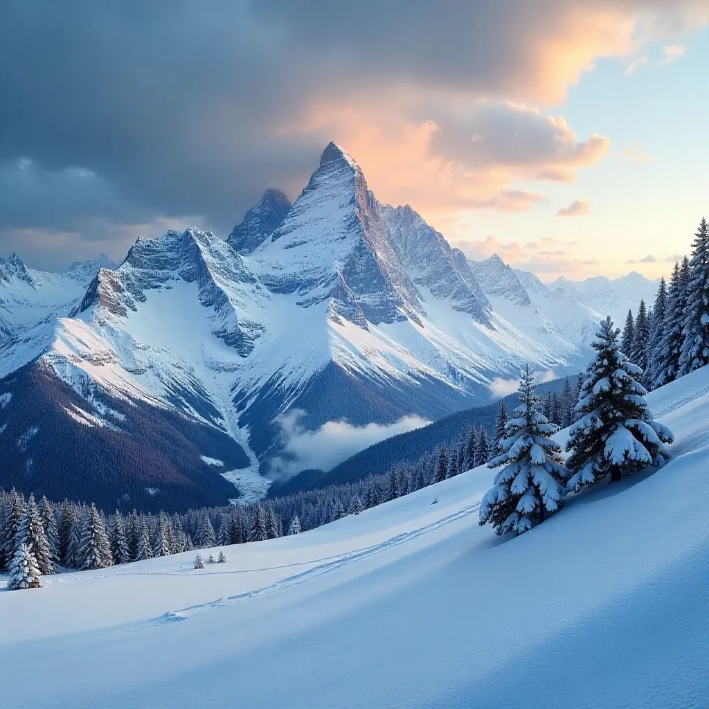 Majestic Swiss Alps: Snowfield under dramatic skies