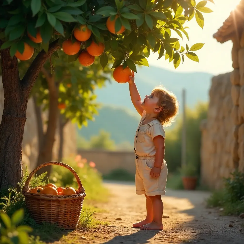 Golden Hour in Hatay: Child Reaches for Oranges