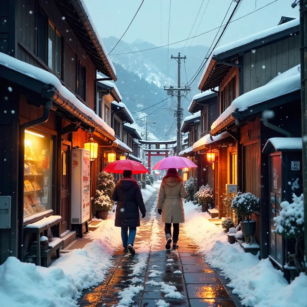 Charming Snowy Street in Yamanouchi, Nagano