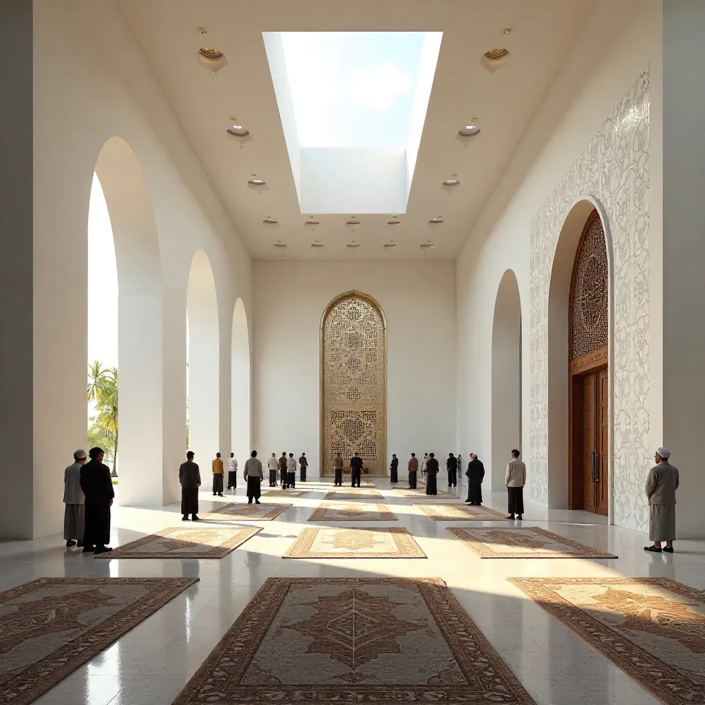 Indonesian Prayer in a Modern Geometric Mosque