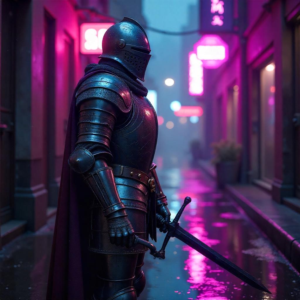Neon Knight in a Rain-Slick Cyber Alley
