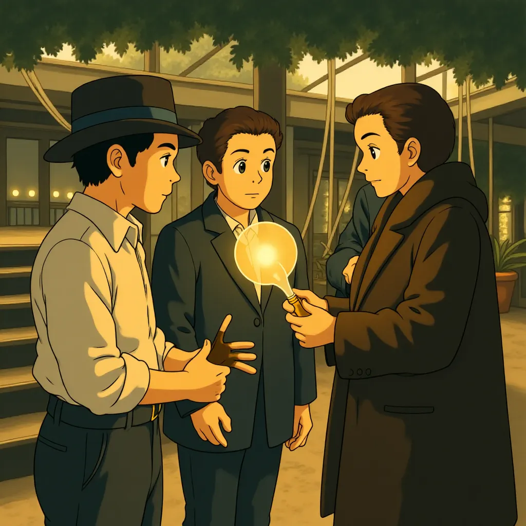 David Bowie, Hugh Jackman, and Andy Serkis in The Prestige (2006) - Anime style