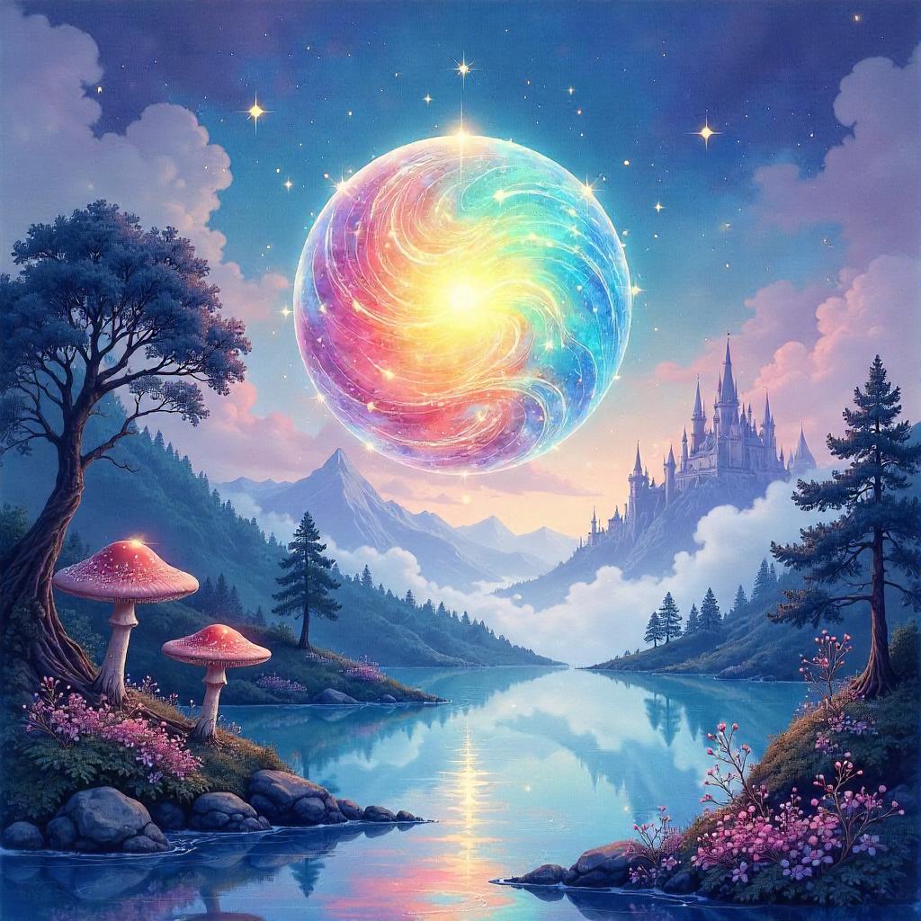 Spirit Orb in a Watercolor Magical Realm