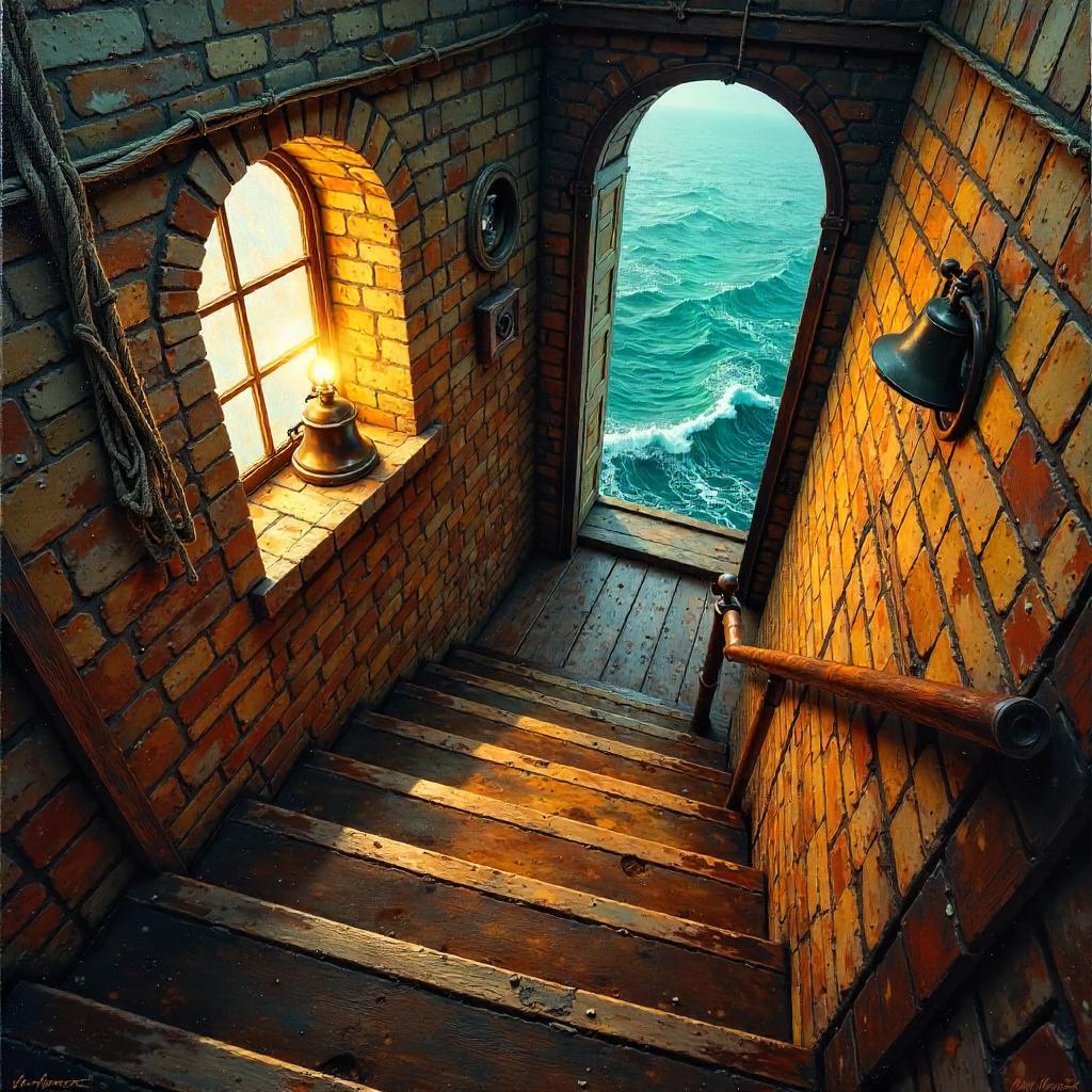 Interior Oil Painting: Lighthouse Tower at Dusk