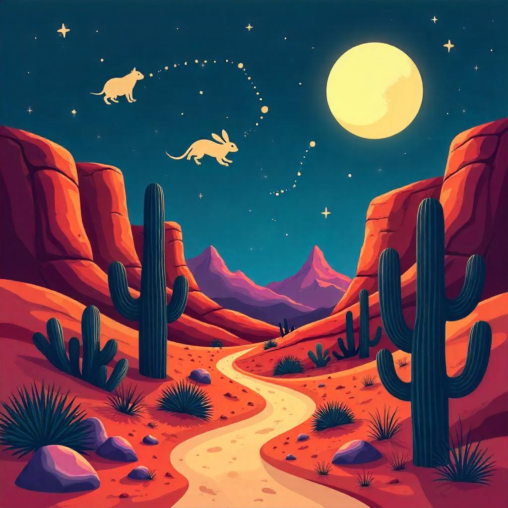 Constellations Over a Cartoon Mesa Night