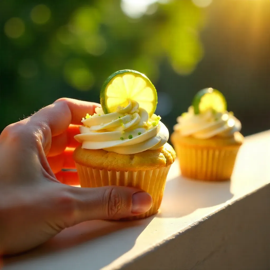 Lime Slice Cupcake on a Sunlit Ledge
