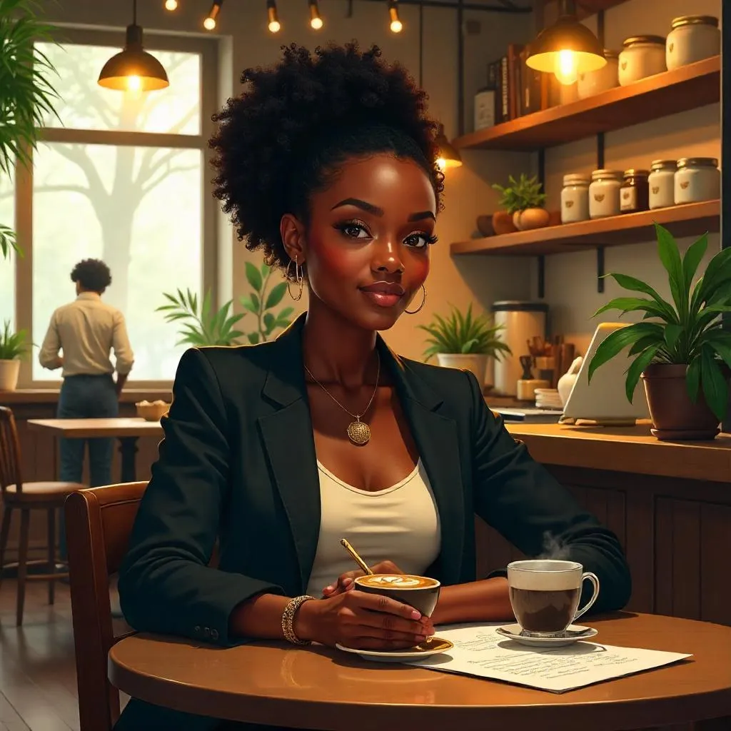 Confident Black Woman in a Coffee Shop — Concept Art