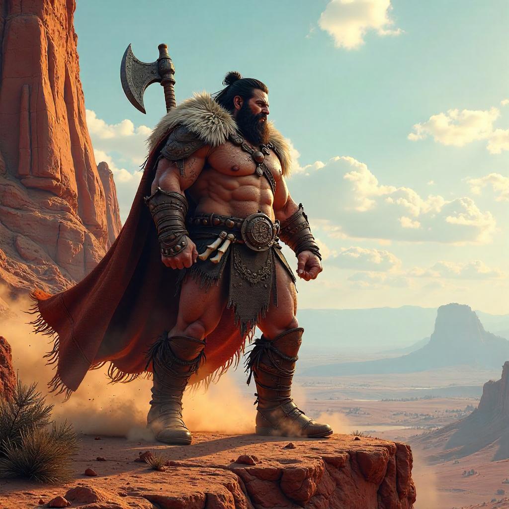Barbarian on a Crimson Mesa - 3D Render