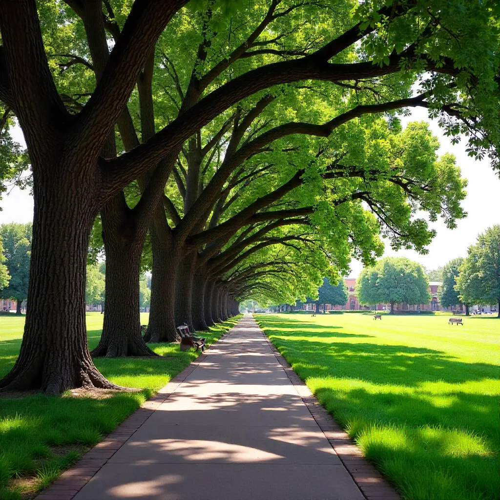 Serene CSU Oval Oak Walk in Summer