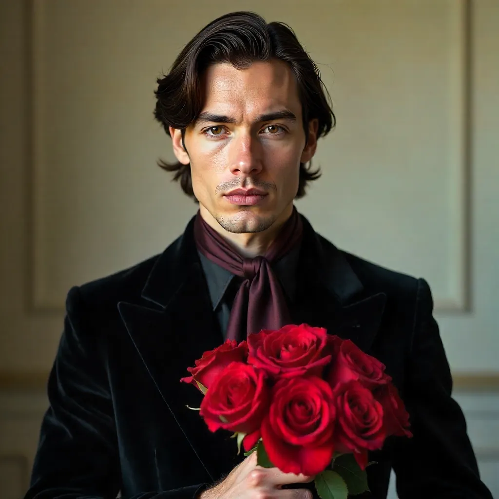 Elegant 90s Rose Portrait: Stylish Man