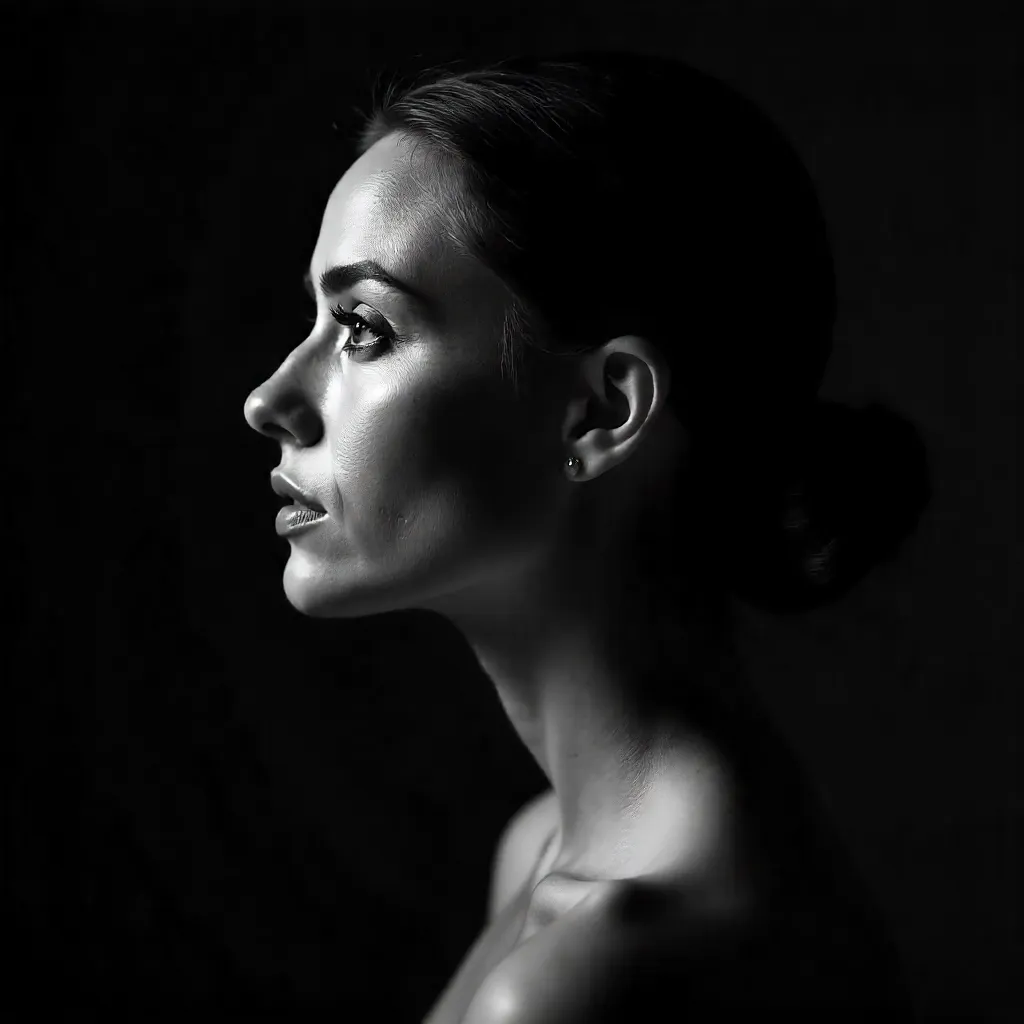 Moody B&W Profile Portrait of a Woman