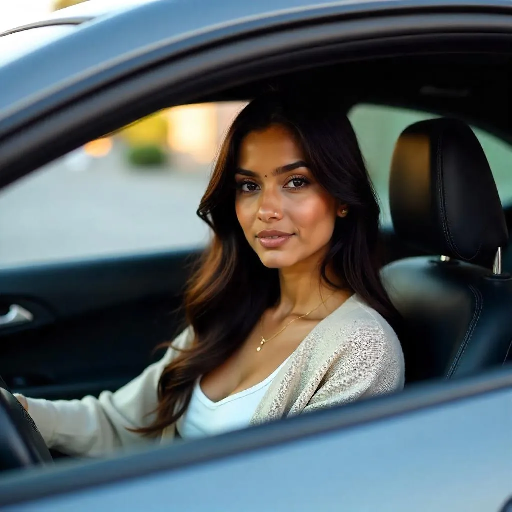 Photorealistic Portrait: Young Indian Woman in a Car