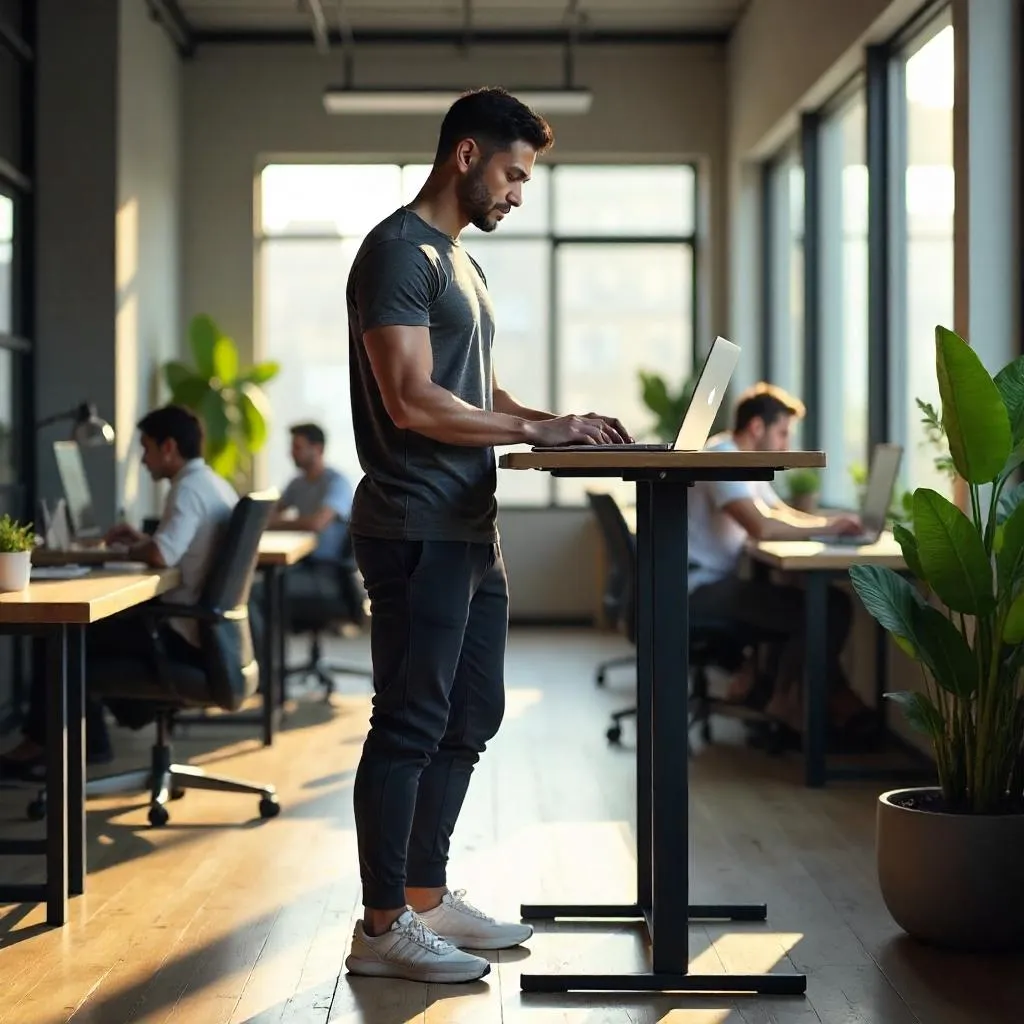 Athletic Asian Man in a Modern Coworking Space