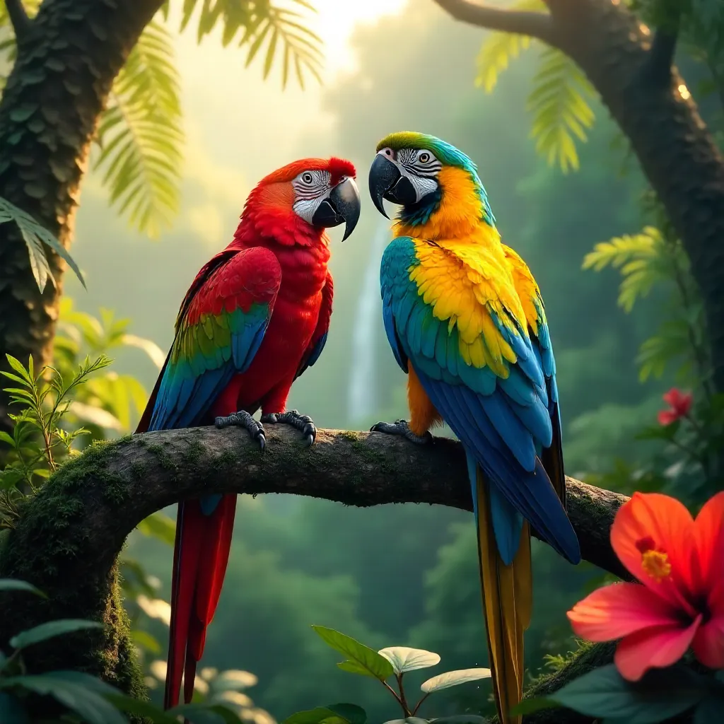 Vibrant Macaws in Cancun Jungle Canopy