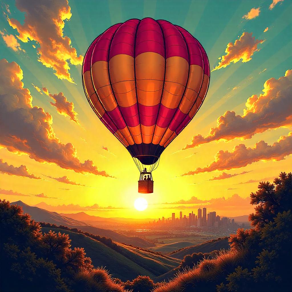 Dawn Patrol: Sunrise Balloon in Comic Style