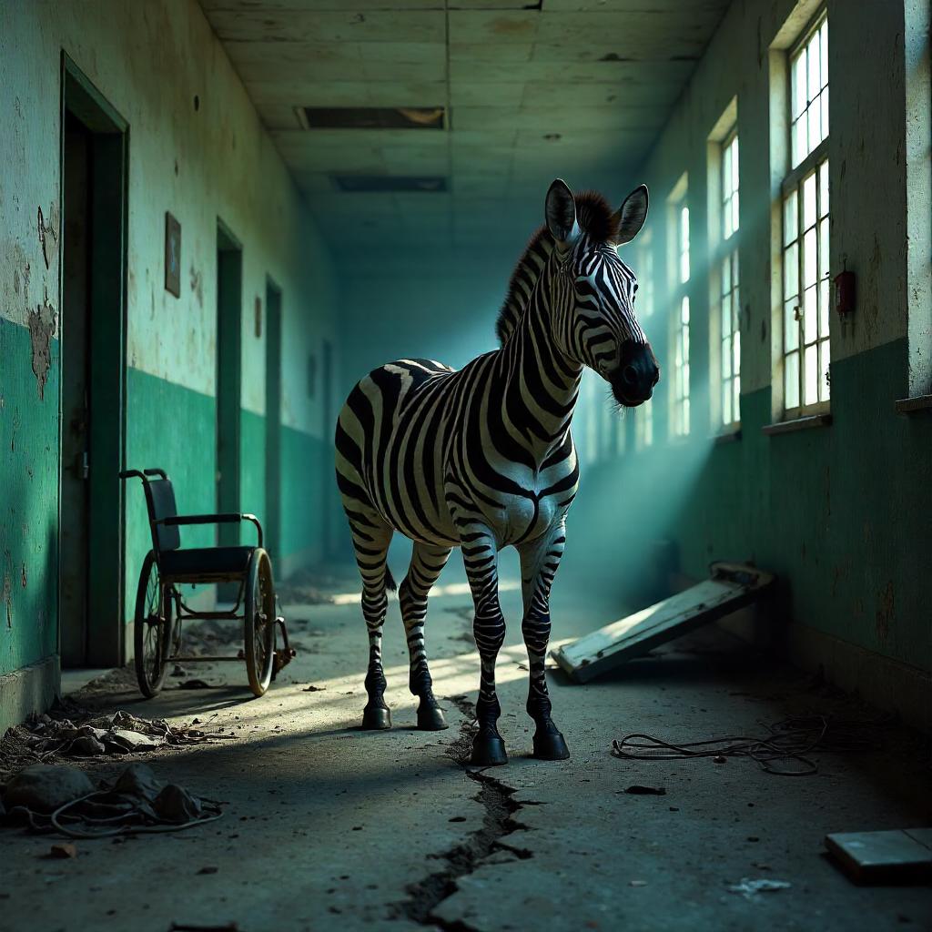 Zebra in an Abandoned Asylum: 3D Render