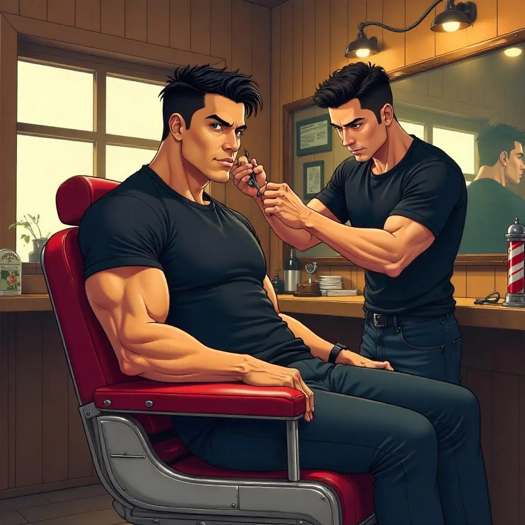 Athletic Latino in an Anime Barber Shop