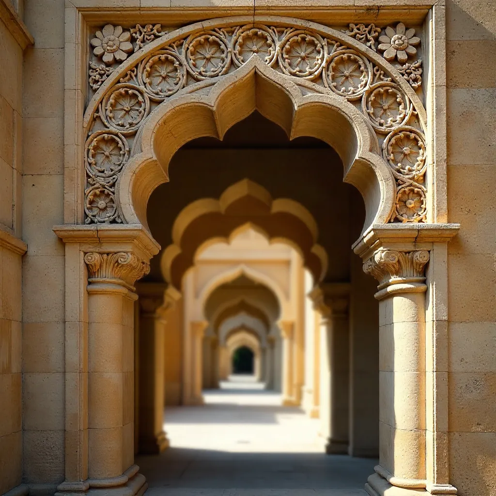 Close-Up Geometric Carvings on Historic Archway