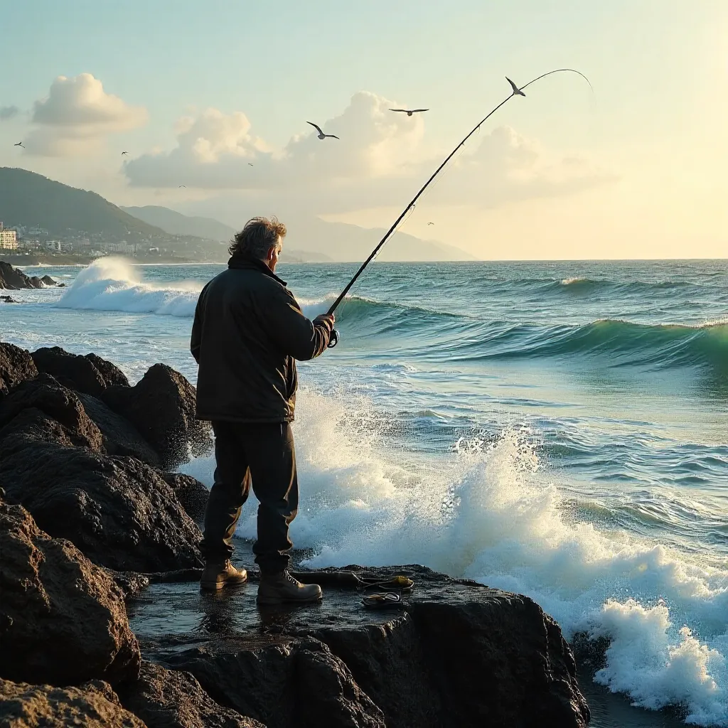 Lone Fisherman on Florianópolis Coast at Dawn