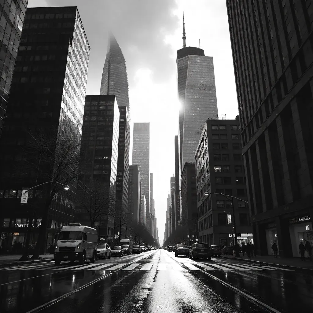 Dynamic Black-and-White Skyline with Twisting Towers