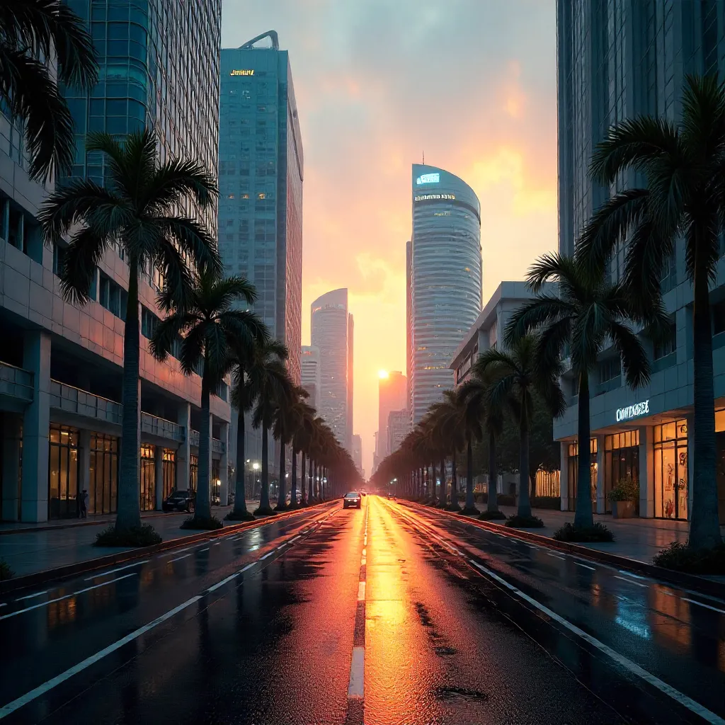 Deserted Singapore CBD Skyline at Dawn