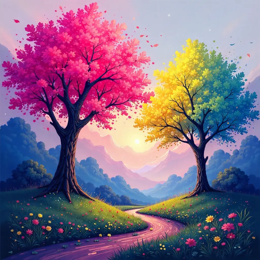 Dreaming Bloom: Abstract Trees in Color