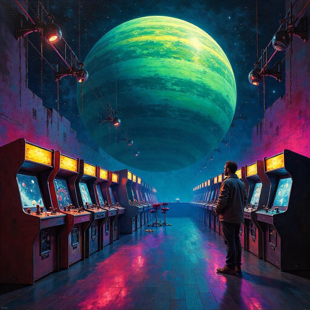 Planet in Neon: Oil Painting in an Arcade
