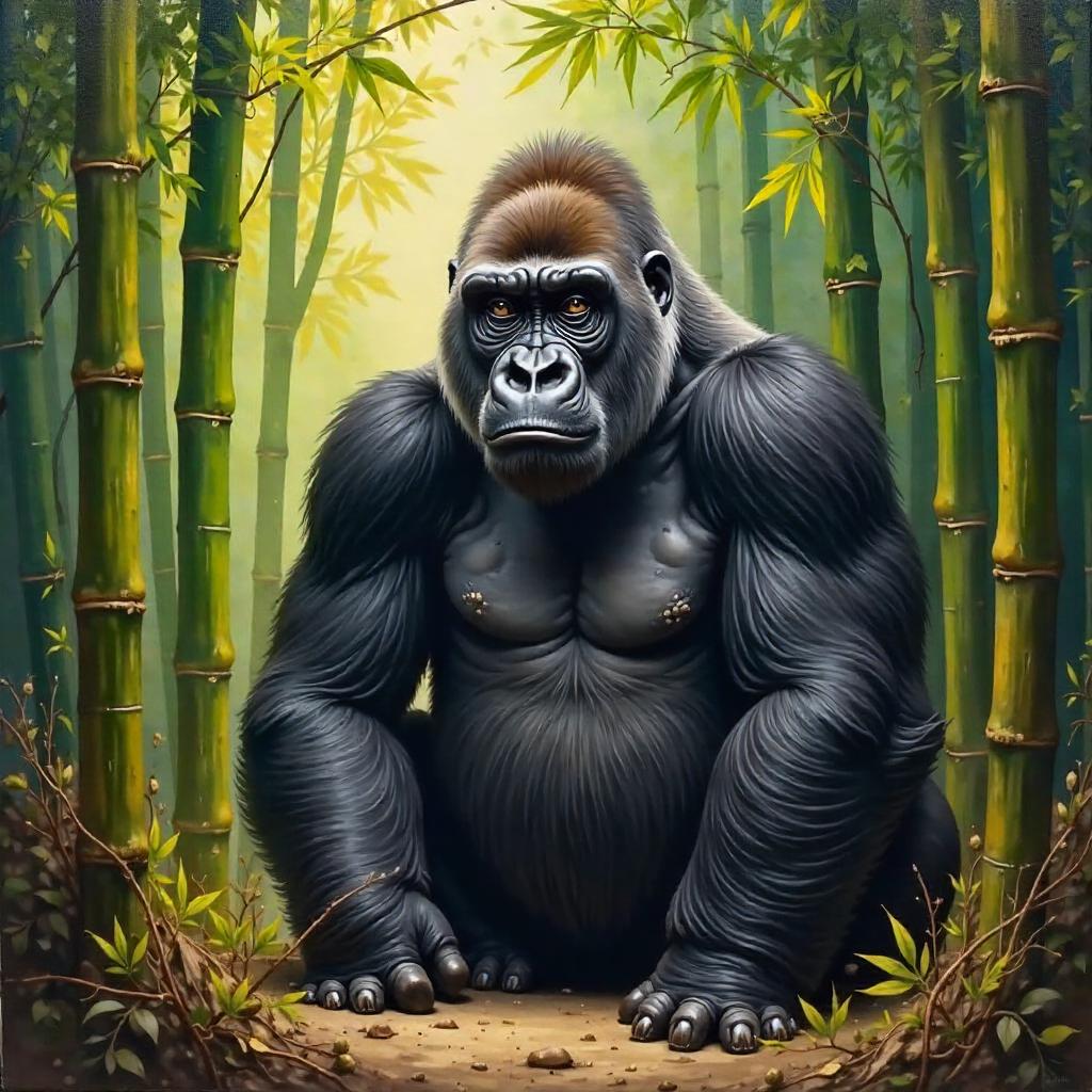 Gorilla in a Bamboo Grove – Oil Painting