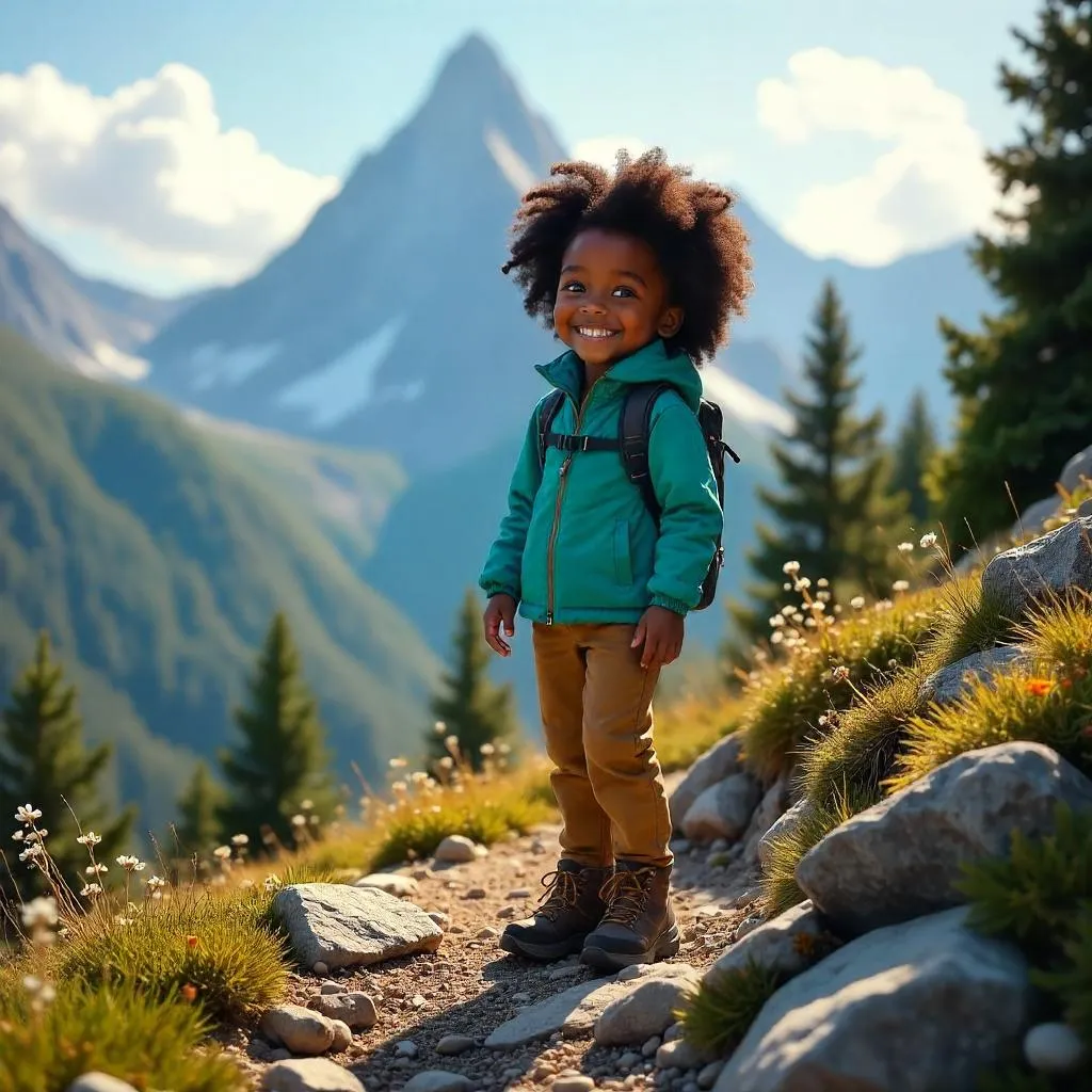 Cheerful Black Girl in a Majestic Mountain Vista