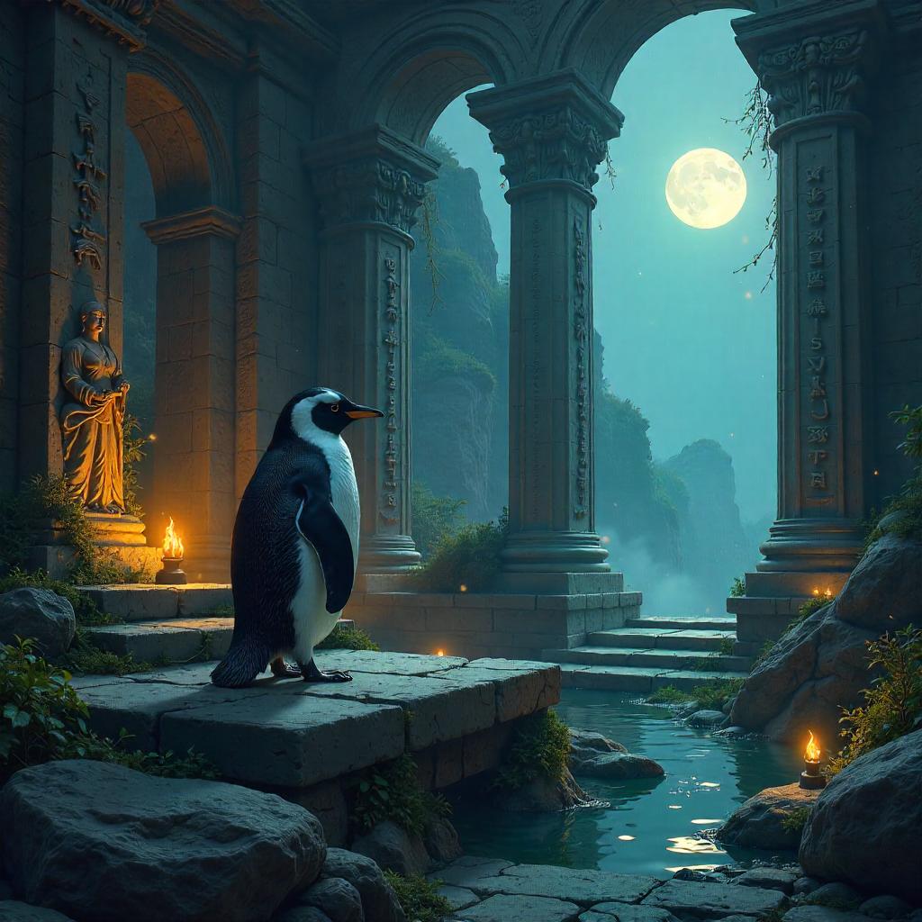 Penguin in the Temple Ruins: Digital Odyssey