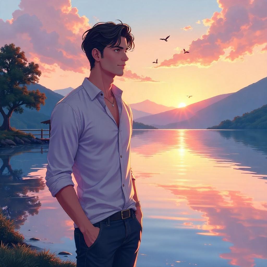Lakeside Handsome: An Anime Portrait by the Lake