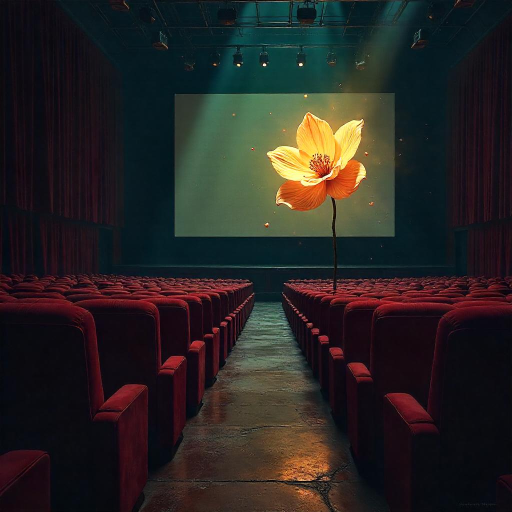 Luminous Flower in an Empty Cinematic Theater
